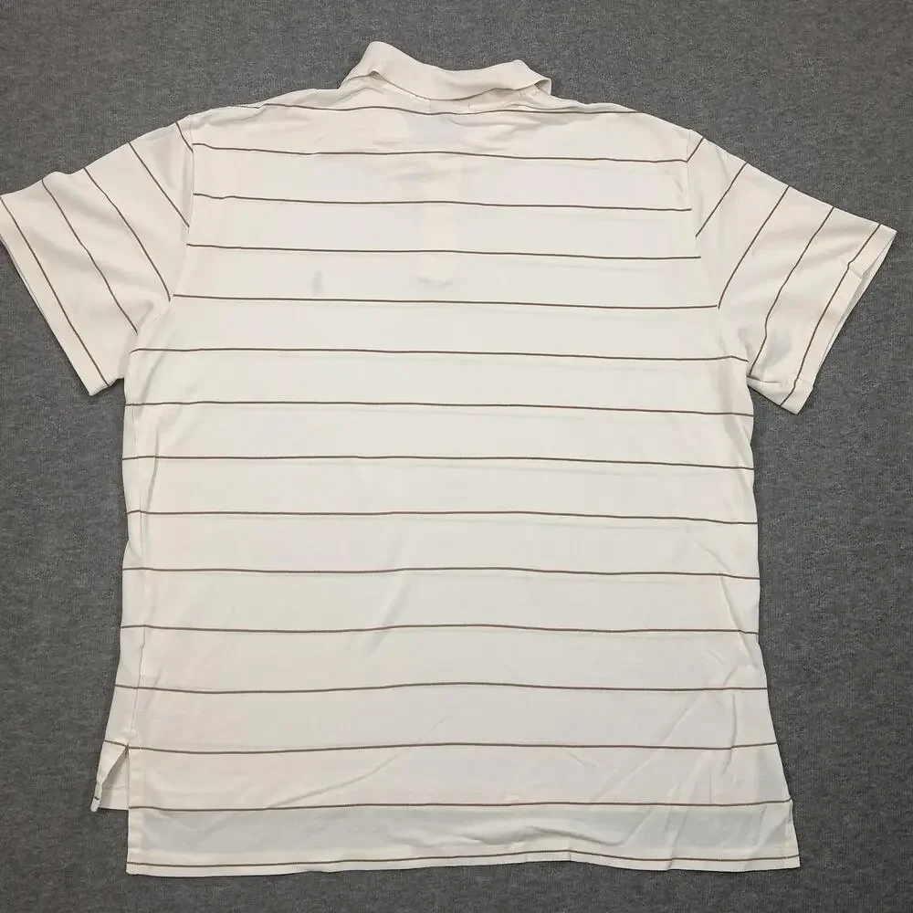 Polo Ralph Lauren Polo Shirt Mens XL White Tan Striped Pima Cotton Short Sleeve